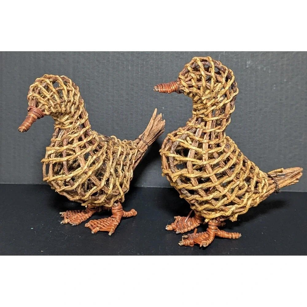 Hand Woven Wicker/Rattan Freestanding Ducks Country/Spring Decor Set of Two